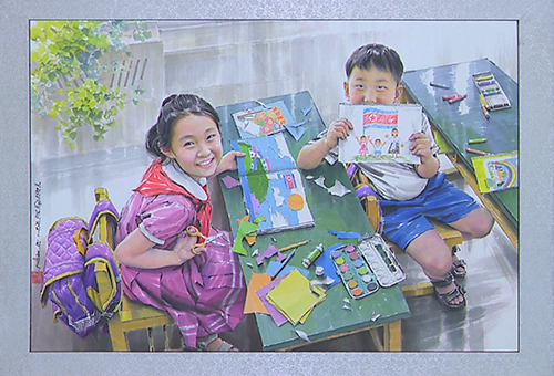 朝鮮画「故郷の島の村」