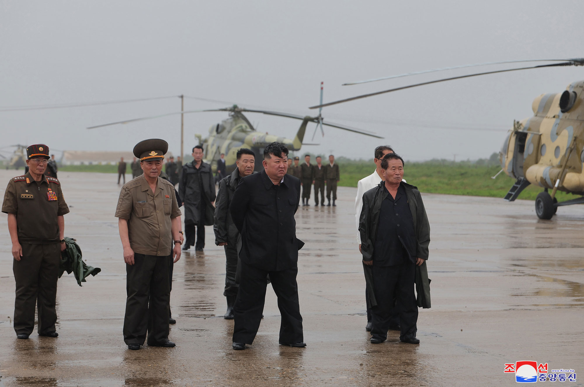 President of State Affairs <nobr><span style="font-size:110%;">Kim Jong Un</span></nobr> inspects flood-hit areas in city of Sinuiju and Uiju County of North Phyongan Province