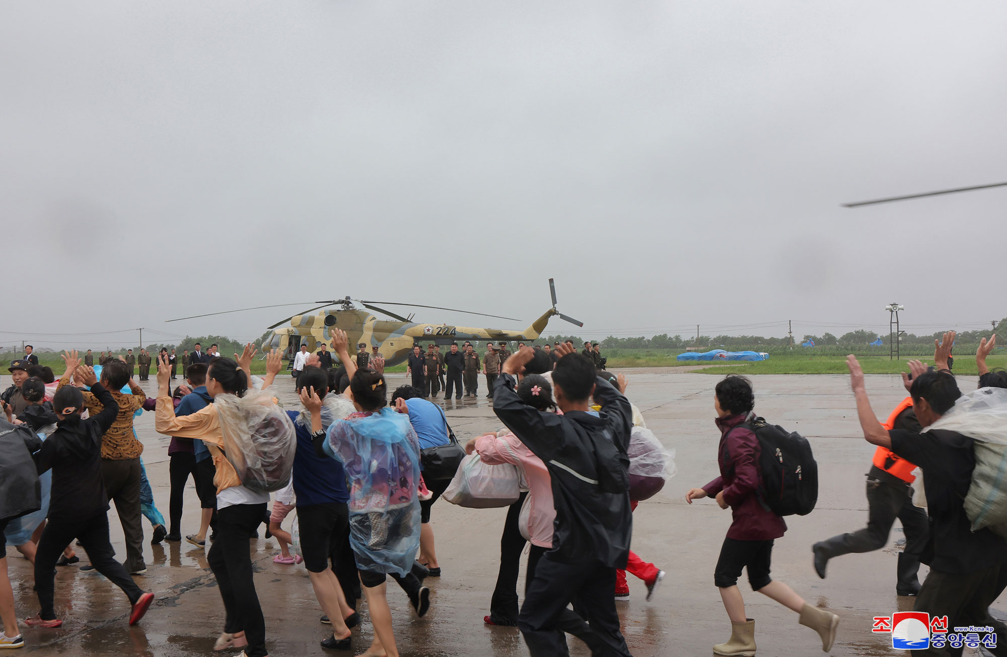 President of State Affairs <nobr><span style="font-size:110%;">Kim Jong Un</span></nobr> inspects flood-hit areas in city of Sinuiju and Uiju County of North Phyongan Province