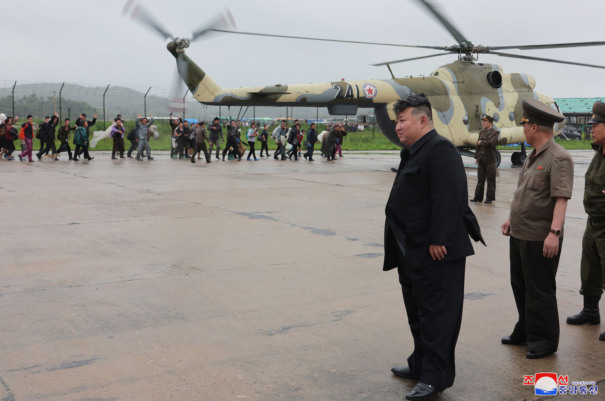 President of State Affairs <nobr><span style="font-size:110%;">Kim Jong Un</span></nobr> inspects flood-hit areas in city of Sinuiju and Uiju County of North Phyongan Province