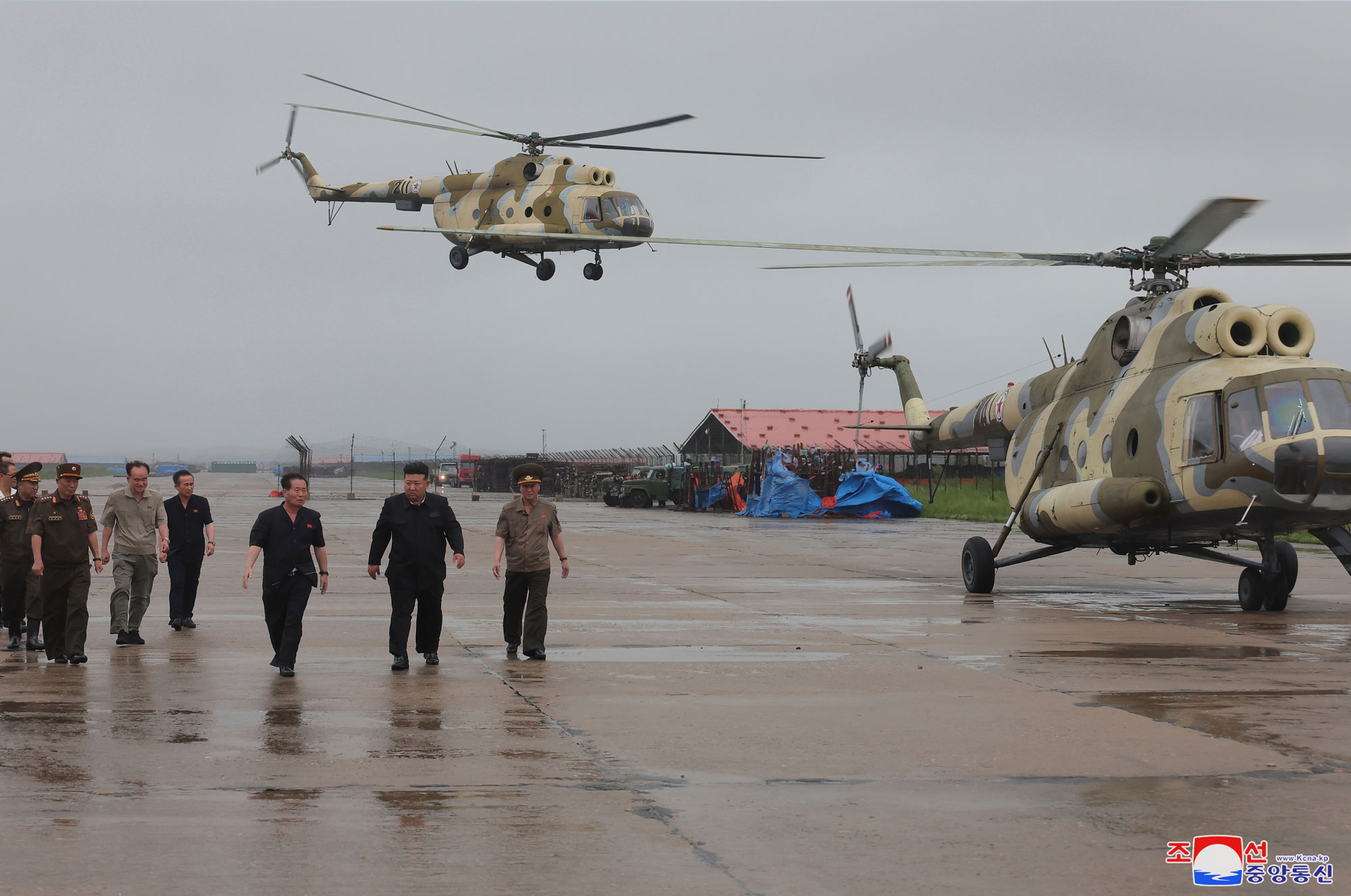 President of State Affairs <nobr><span style="font-size:110%;">Kim Jong Un</span></nobr> inspects flood-hit areas in city of Sinuiju and Uiju County of North Phyongan Province