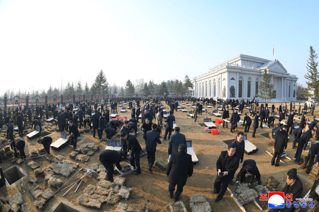 Turf planted in yard with tombs of heroes of Memorial Museum of Combat Feats at Overseas Military Operations